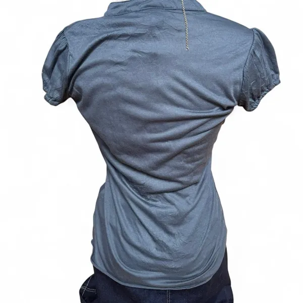 Self Esteem Vintage Y2K Women’s Deadstock Gray Button Up Top with Ruffle detail size M - Image 4