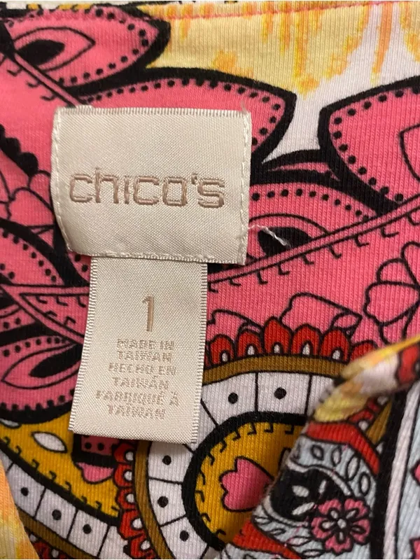 Chico’s Chicos Womens Top Blouse Size 1 M Medium 40” Boho Paisley Pink Yellow - Image 2