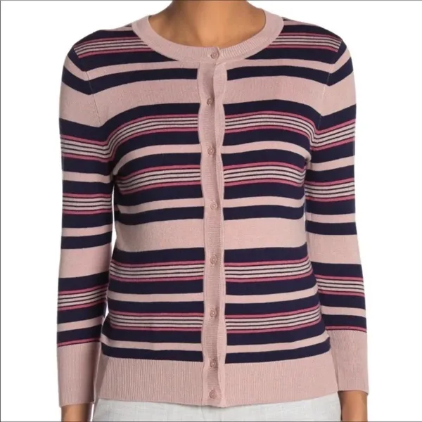 Halogen Nordstrom Stripe Crewneck Cardigan Sweater M v6x - Image 3