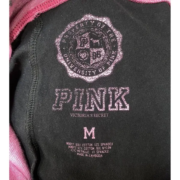 Y2K VS PINK M Foldover Black Flare Leggings Pink Silver Logo Low Rise Vtg - Image 10