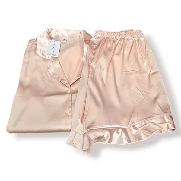 Womens Satin Pajama Set Champagne Pink Short Sleeve Loungewear NEW Bridal Sleep - Image 2