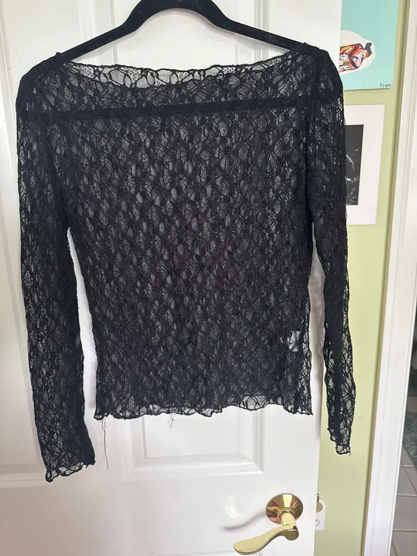 Boat neck lace shirt Black Size XL - Image 3