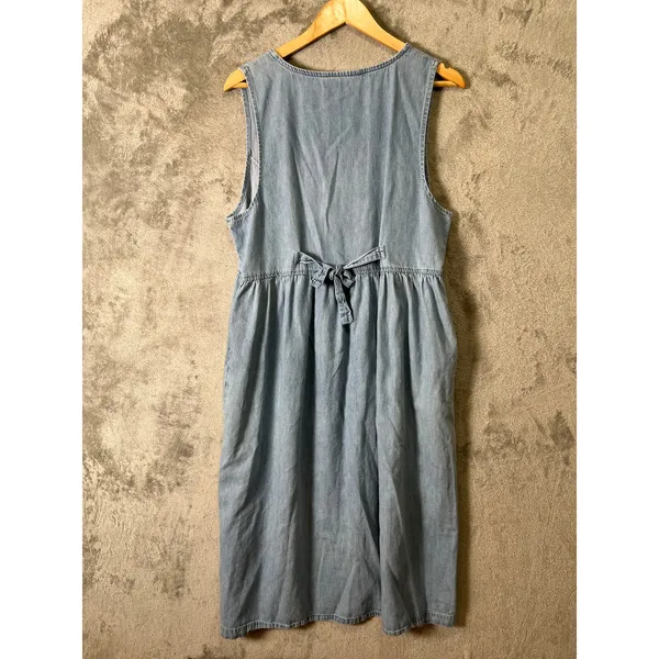 Vintage Chambray Denim Dress Embroidered Hearts Cottagecore Prairie Grandmacore‎ - Image 5