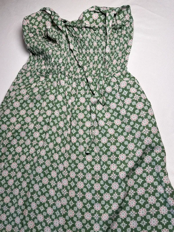 As You Wish Green Floral Midi Dress XL Cottagecore Rayon Sundress Tie 2 Ways - Image 11
