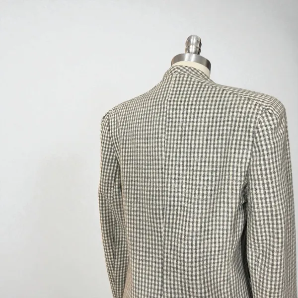 Vintage 90s Cropped Wool Blend Grey & Cream Pointed Lapel Gingham Check Blazer - Image 8