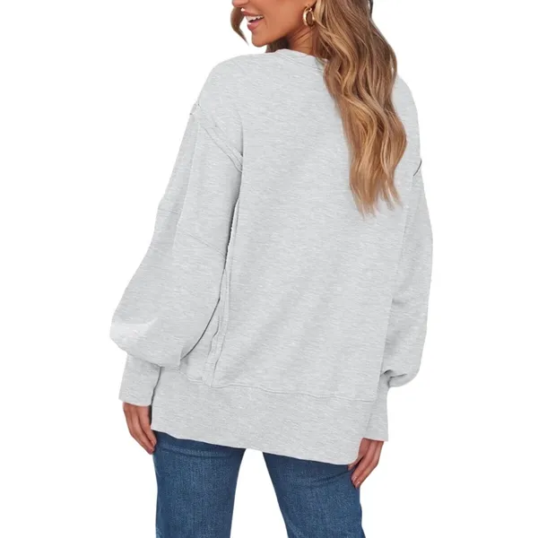 Trendy Queen‎ Oversized Gray Sweatshirt Womens Medium Side Slit Boho Raw Seam - Image 3