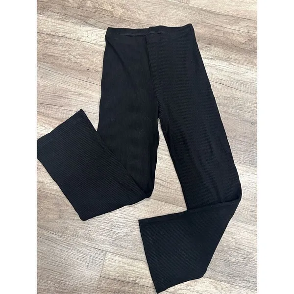 Reformation Mirabel Ribbed Hi Rise‎ Stretch Straight Leg Lounge Black Pants XS - Image 3