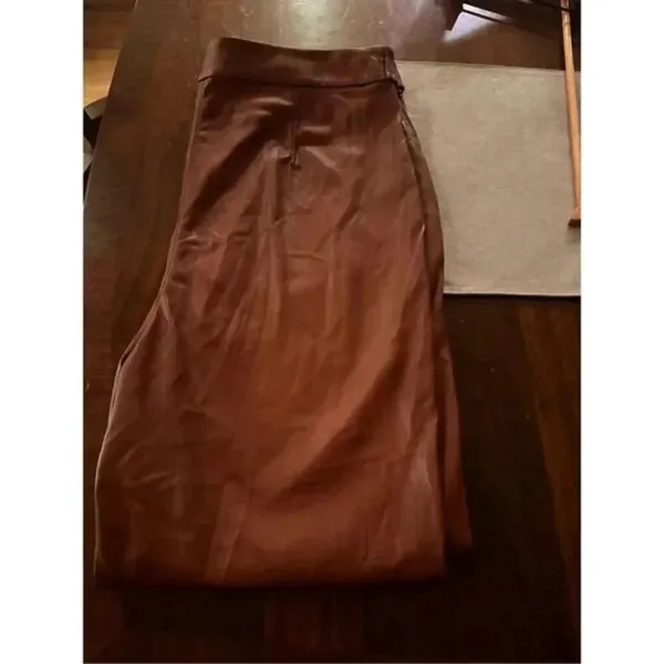 LOFT Tall Size 14 Faux Leather Pants Brown Button Tab NWT $89 - Image 4