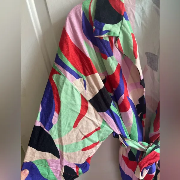 Farm Rio Women's Fresh Foliage Colorful Print Tie‎ Waist Casual Jacket Kimono XS - Image 7