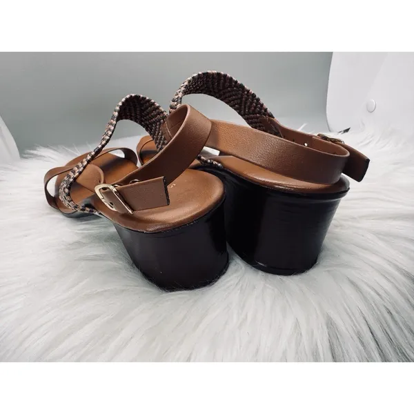 Italian Shoemakers Sandal Womens Size 10 Brown Woven Slingback Italy Block Heel - Image 6