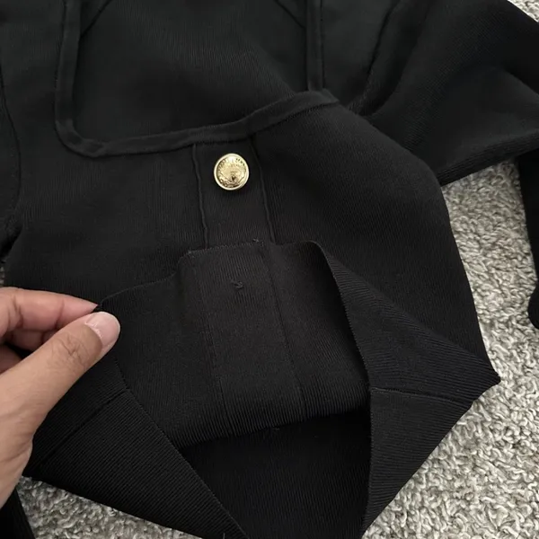 Edition Express Black Long Sleeve Cropped Top with Gold Buttons - Image 11