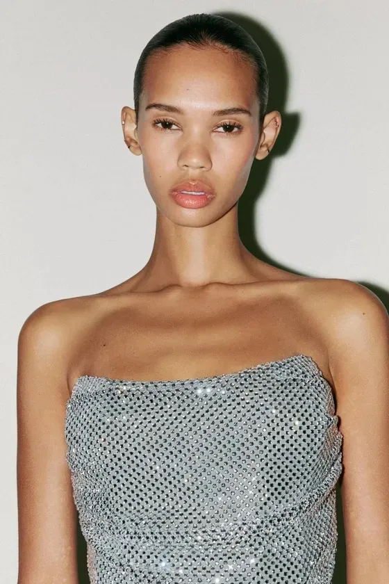 Zara Silver Sequin Strapless Mini Dress - Elegant Evening Sparkle - Image 11