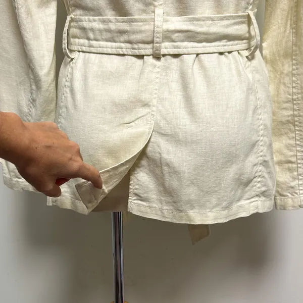 Old Navy Ivory Yellow Cast Double Breasted Tie Belt Woven Linen Blend Jacket NWT - Image 9