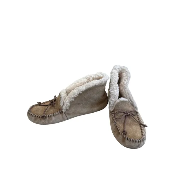 UGG Womens Brown Leather Fur-Lined Moccasin Slippers Ankle Boots Size 6 SKU8190 - Image 2