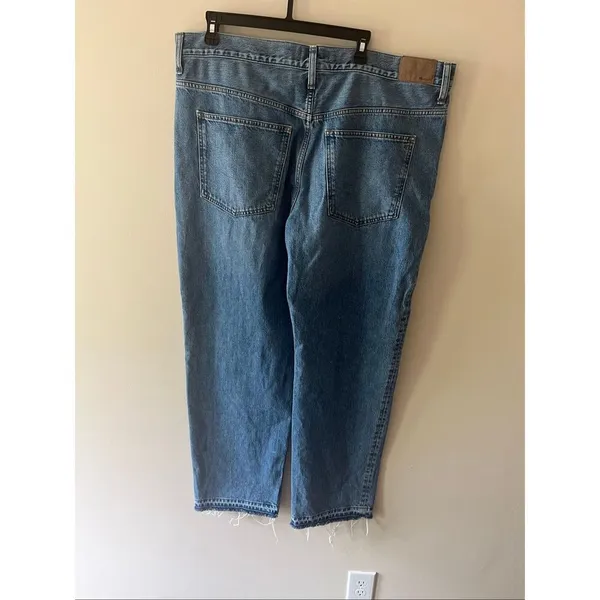Madewell The Rail Straight Leg Jeans Womens Size 33 Large Raw Hem Medium Wash - Image 3