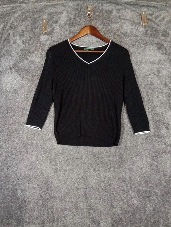 Lauren Ralph Lauren Vintage V Neck Ribbed Knit Preppy Old Money Womens M - Image 2