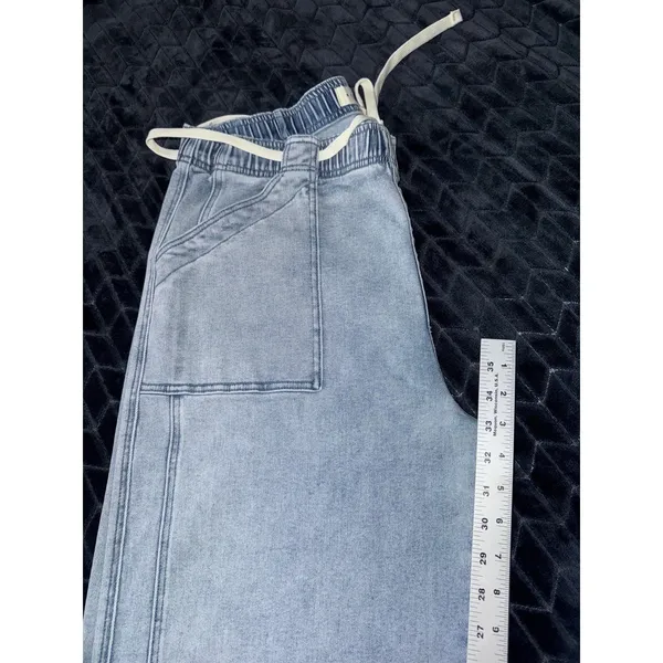 Risen Blue Denim Utility Pocket High‎ Rise Wide Leg Elastic Waistband Size 1XL - Image 9