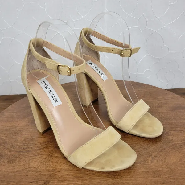 Steve Madden Womens Heels Size 8 Tan Suede Ankle Strap Open Toe Sling Back - Image 5