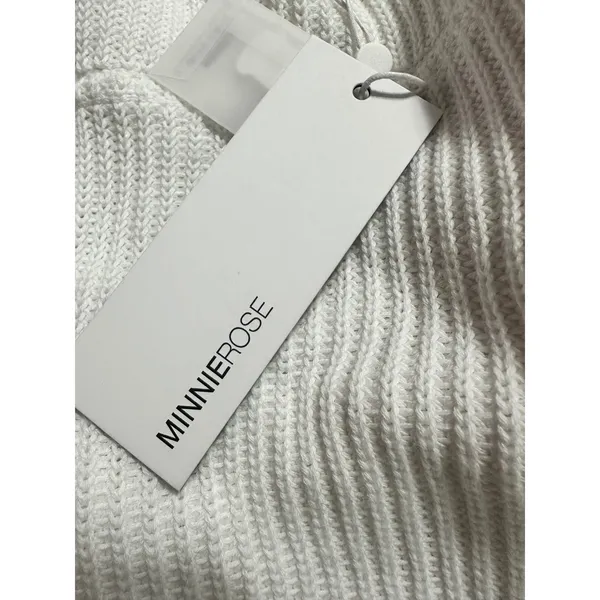 Minnie Rose White Cotton Shaker Mock Neck Zip Up Fringe‎ Jacket 8912 New - Image 10