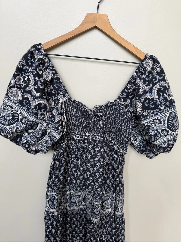 Sea NY Jasper Tiered Maxi Poplin Cotton Dress Puff Sleeve Square Neck Size Large - Image 4