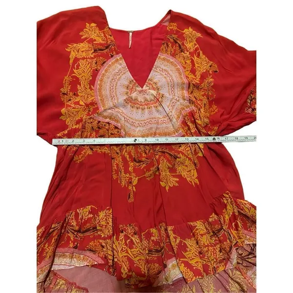 Free People Sunset Dreams printed flare sleeve blouse sz Small red‎ - Image 13