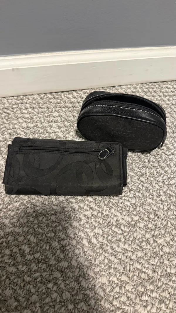 Coach style Black Signature Canvas Wristlet and Oval Pouch Set - Image 2