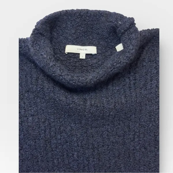 Vince Navy Blue Wool Cashmere Turtleneck Boucle Knit Sweater Small - Image 6