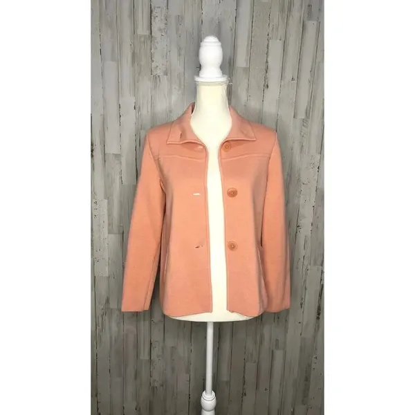 Talbots Women's Small‎ Coral Merino Wool Long Sleeve Mock Neck Blazer Jacket - Image 3