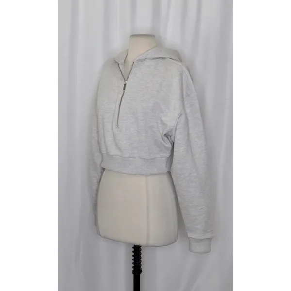 NWT!! WEWOREWHAT Half Zip Hoodie Heathered Gray Sweatshirt Hood Athleisure Small - Image 5