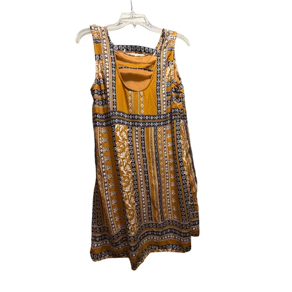Maurices Mustard Yellow Floral Tile‎ Print Sleeveless Shift Dress Back Cutout M - Image 3