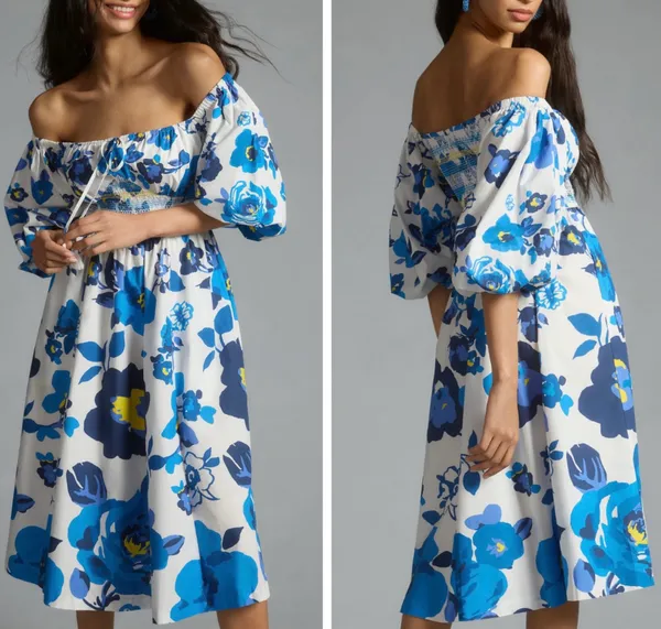 Tracy Reese Plenty by Off-the-shoulder Puff Sleeve Smocked Dress, S - Image 2