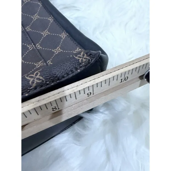 Nine West Brown Monogram Crossbody Shoulder Bag Purse Gold Chain Black Logo - Image 6