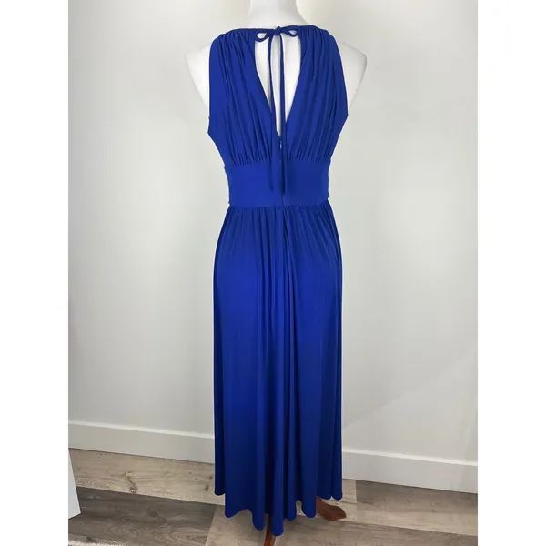 R&M Richards Royal Blue Beaded Empire Waist Keyhole Evening Gown Size 6 - Image 3