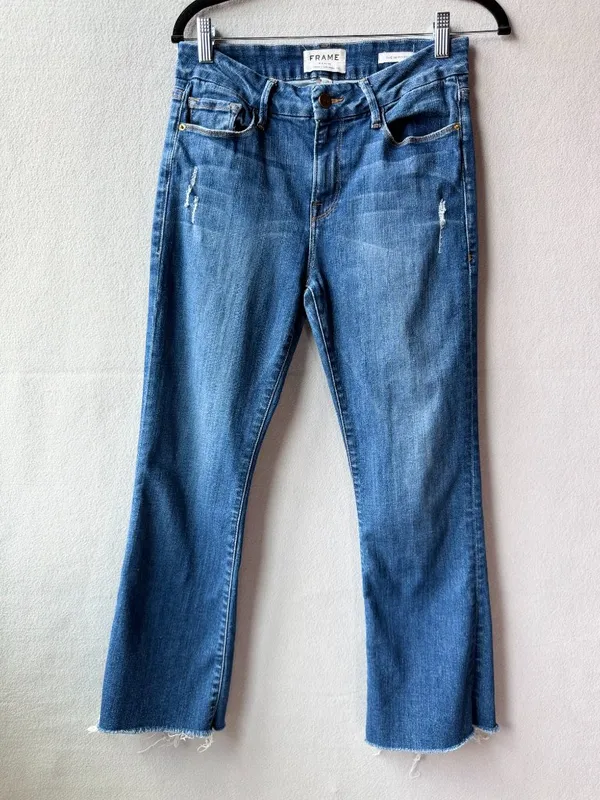 FRAME Le Crop Mini Boot Jeans 29 Cropped Bootcut Distressed Raw Hem Denim‎ - Image 2