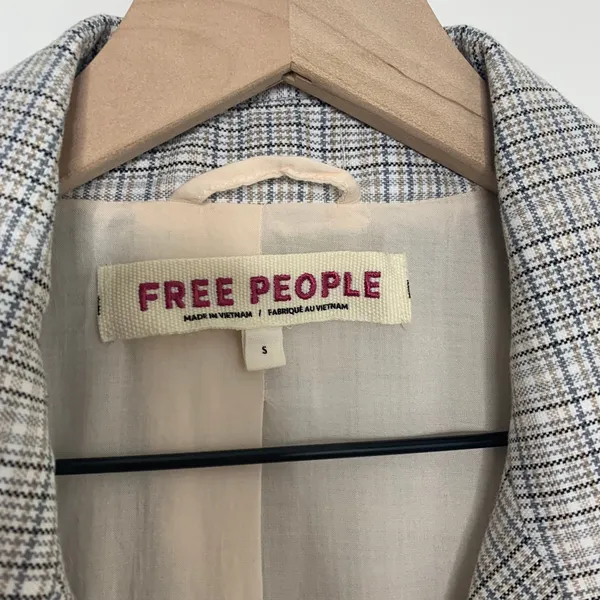 Free People Olivia Plaid Blazer Natural Plaid Combo Womens Small - Image 11