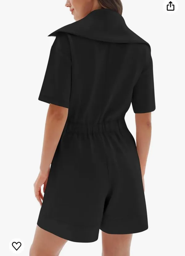 Short Sleeve Rompers Loose Half Zip One Piece Short Overalls Jumpsuit with Pockets Fall Outfits - Image 3