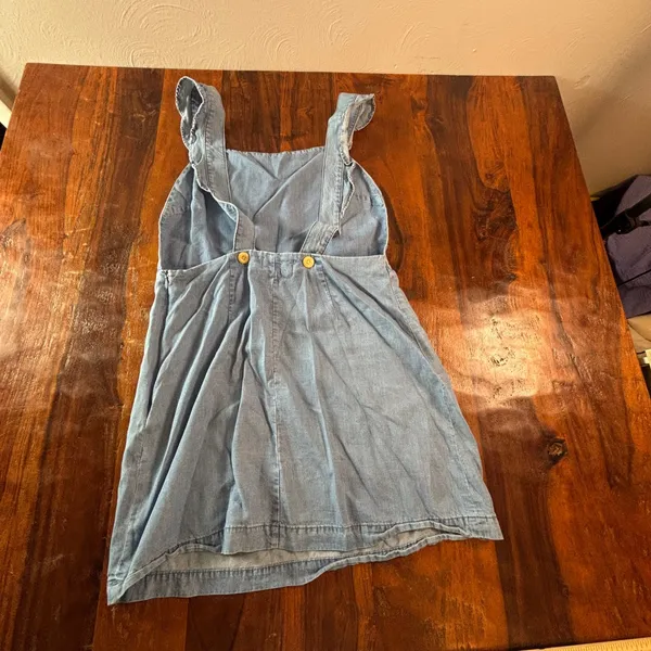 Zara Woman Premium Denim Tencel Pinafore Dress Light Wash Blue Ruffle Straps M - Image 2
