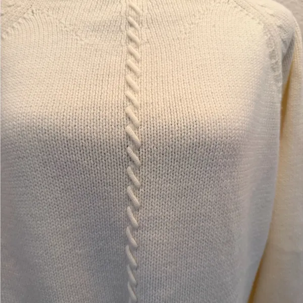 Cream Crewneck Sweater with Center Cable Detail - Image 3