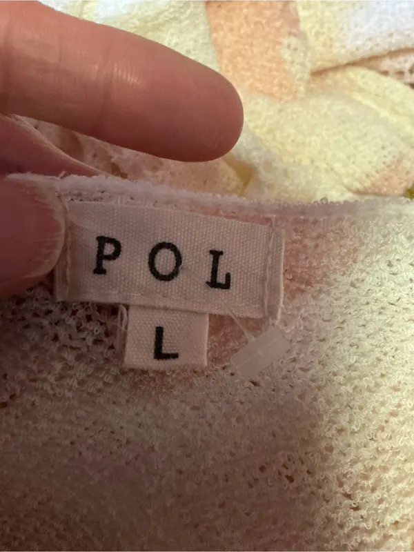 POL Long Open Front Duster Cardigan Large Pink Ivory Tie Dye Pointelle Knit Boho - Image 2