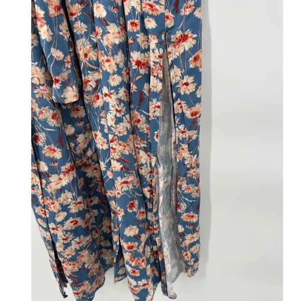 Haute Hippie Tribe Blue Floral Long Sleeve Button Midi Shirt Dress XL Boho Indie - Image 7