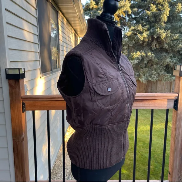 Vtg Y2K Twenty One Brown Puffer & Knit Vest Zip Up Chunky 2000s Size Large - Image 2