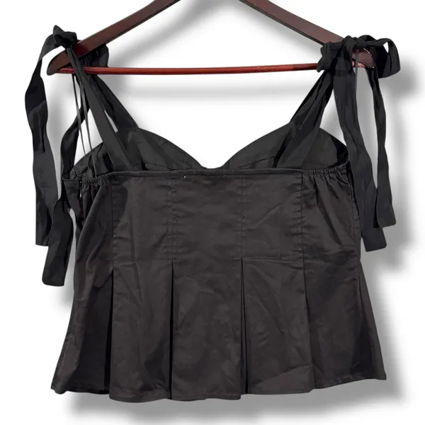 Hyacinth House Black Bustier Pleated Ophelia Top Tie Shoulder Size L - Image 2
