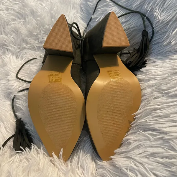 Olive Green Lace-Up ballerina Block pointed Heels - Image 6