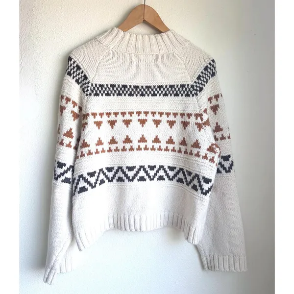 UNIVERSAL THREAD Fair Isle Geometric Cream Chunky Knit Sweater Womens Large - Image 2
