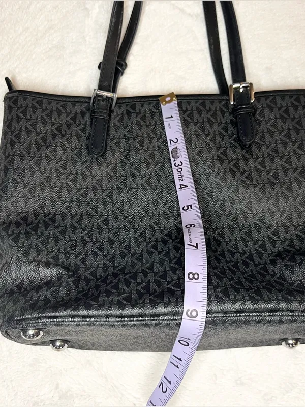 Michael Kors Black Signature MK Logo Jet Set Tote Bag with Front Pocket - Image 14