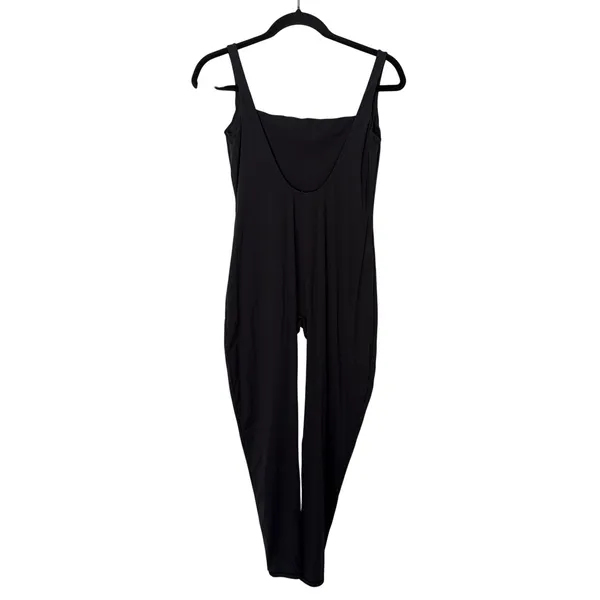 SKIMS Sport Jumpsuit Women‎ XL Black Excellent Square Neck Low Back Full Length - Image 2