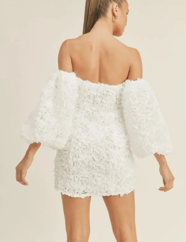 3D Flower Mini Dress White Size L - Image 3