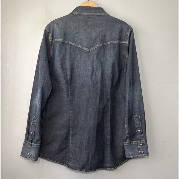 Jag Pearl Snap Western Denim Shirt Size XL Dark Blue Jean Fitted Cowgirl Chic - Image 4