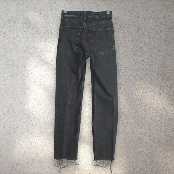 ZARA High Rise Straight Leg Jeans Women’s 0 Black Denim Raw Hem Y2K Dark Grunge - Image 2