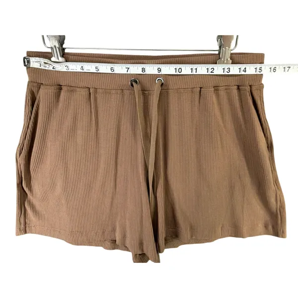 Filoro Ribbed Knit Lounge Set Women L Brown 2 Pc Top Shorts Cozycore Casual Chic - Image 10